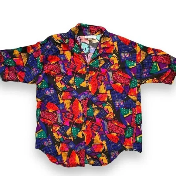 Vintage A Personal Touch Shirt Multicolor Abstract Art Collared Button Up Plus - Picture 5 of 8